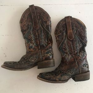 Brown and Blue Corral Boots